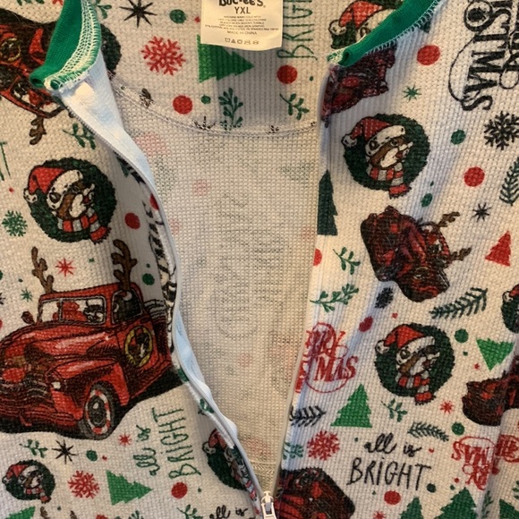 Buc ee’s Thermal Footless Zippy Pajamas Christmas Red Truck Print Youth XL - Picture 4 of 9